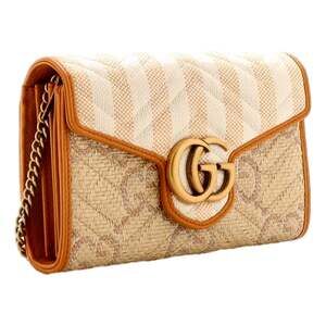 Gucci GG Marmont Raffia Wallet on Chain in Orange and